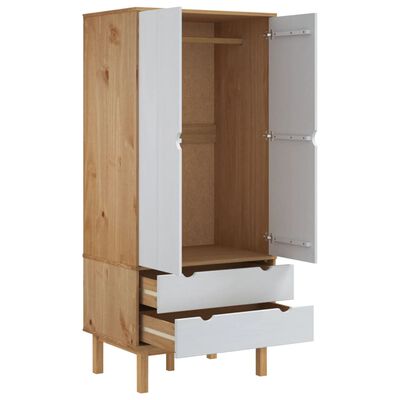 vidaXL Wardrobe OTTA Brown and White 30.1"x20.9"x67.7" Solid Wood Pine