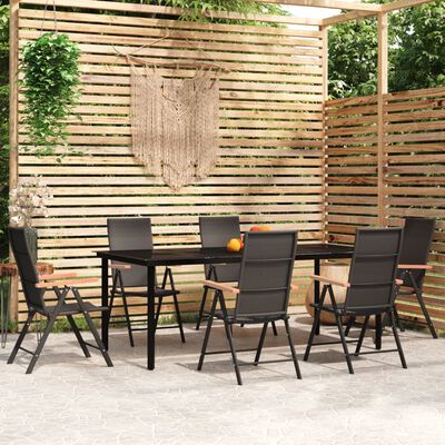 vidaXL 7 Piece Patio Dining Set Black