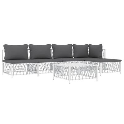 vidaXL 6 Piece Patio Lounge Set with Cushions White Steel