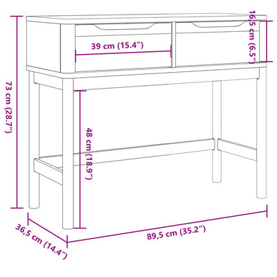 vidaXL Console Table FLORO Wax Brown 35.2"x14.4"x28.7" Solid Wood Pine