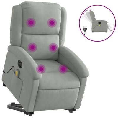 vidaXL Electric Stand up Massage Recliner Chair Light Gray Velvet