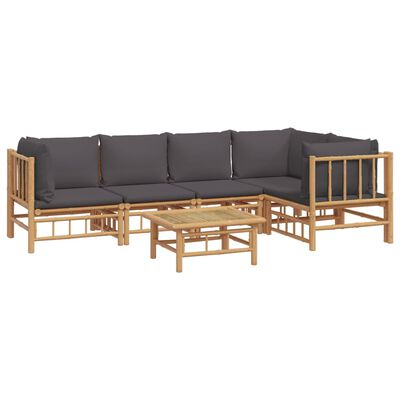 vidaXL 6 Piece Patio Lounge Set with Dark Gray Cushions Bamboo