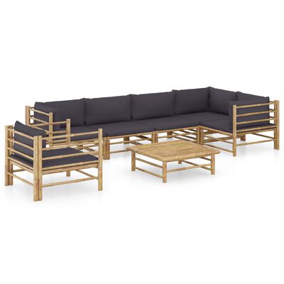 vidaXL 7 Piece Patio Lounge Set with Dark Gray Cushions Bamboo