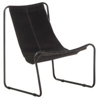 vidaXL Relaxing Chair Black Real Leather