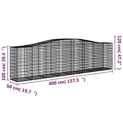 vidaXL Arched Gabion Baskets 2 pcs 157.5"x19.7"x39.4"/47.2" Galvanized Iron