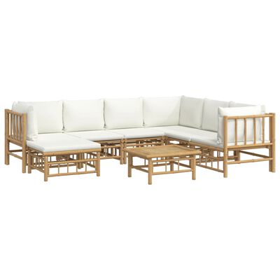 vidaXL 8 Piece Patio Lounge Set with Cream White Cushions Bamboo