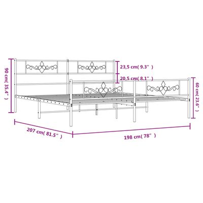 vidaXL Metal Bed Frame without Mattress with Footboard White 76"x79.9"