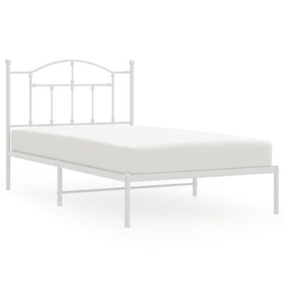 vidaXL Metal Bed Frame without Mattress with Headboard White 39.4"x74.8"