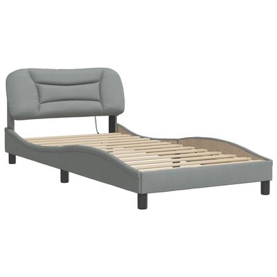 vidaXL Bed Frame with LED without Mattress Light Gray 39.4"x74.8" Fabric