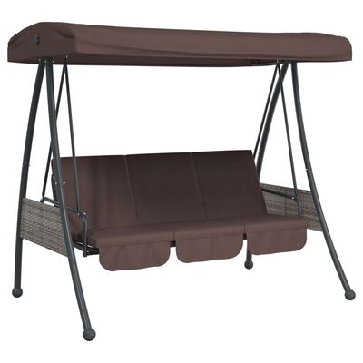 vidaXL Patio Swing Bench with Adjustable Canopy Coffee Brown Steel