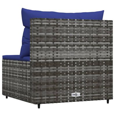 vidaXL Patio Middle Sofa with Cushions Gray Poly Rattan