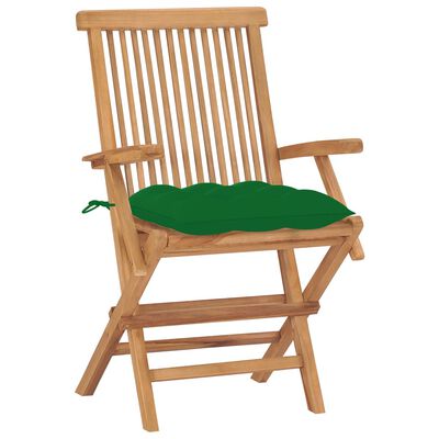 vidaXL Patio Chairs with Green Cushions 2 pcs Solid Teak Wood