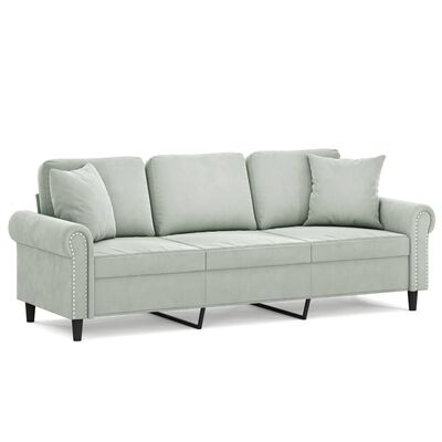 vidaXL 3-Seater Sofa with Throw Pillows Light Gray 70.9" Velvet