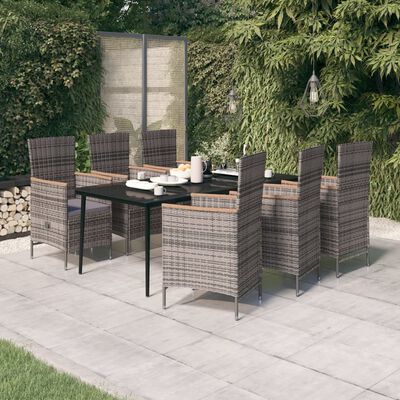 vidaXL 7 Piece Patio Dining Set with Cushions Gray