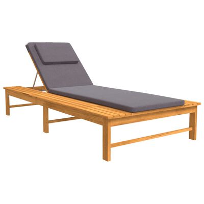 vidaXL Sun Lounger with Dark Gray Cushion and Pillow Solid Wood Acacia