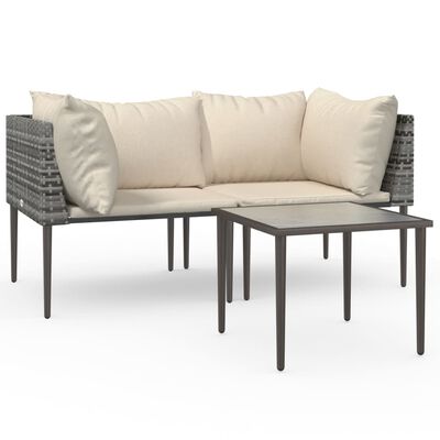 vidaXL 3 Piece Patio Lounge Set with Cushions Gray Poly Rattan