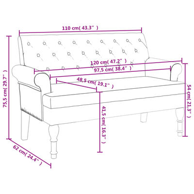 vidaXL Bench with Backrest Dark Gray 47.2"x24.4"x29.7" Fabric