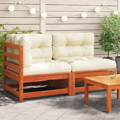 vidaXL Patio Sofa with Cushions 2-Seater Wax Brown Solid Wood Pine