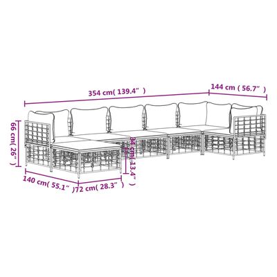 vidaXL 7 Piece Patio Lounge Set with Cushions Anthracite Poly Rattan