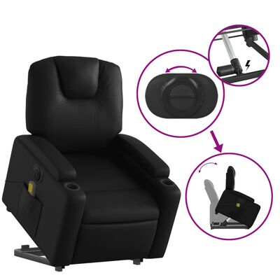 vidaXL Electric Stand up Massage Recliner Chair Black Faux Leather