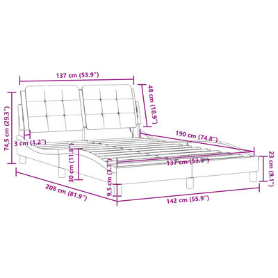 vidaXL Bed Frame with LED without Mattress Black 53.9"x74.8"