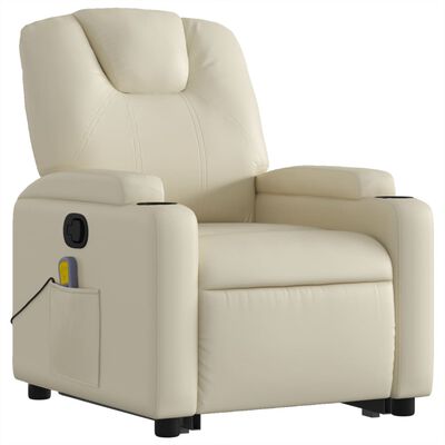 vidaXL Stand up Massage Recliner Chair Cream Faux Leather