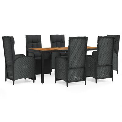 vidaXL 7 Piece Patio Dining Set with Cushions Black Poly Rattan