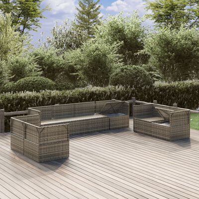 vidaXL 8 Piece Patio Lounge Set with Cushions Gray Poly Rattan