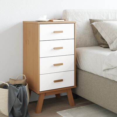 vidaXL Bedside Cabinet OLDEN White and Brown Solid Wood Pine