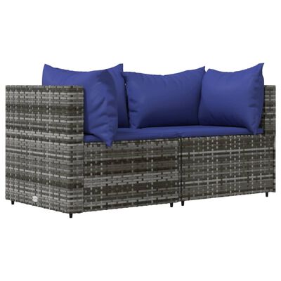 vidaXL 3 Piece Patio Lounge Set with Cushions Gray Poly Rattan