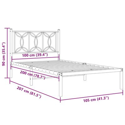 vidaXL Metal Bed Frame without Mattress with Headboard White 39.4"x78.7"