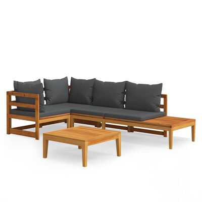 vidaXL 4 Piece Patio Lounge Set with Dark Gray Cushions Acacia Wood