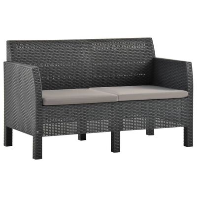 vidaXL 3 Piece Patio Lounge Set with Cushions PP Rattan Anthracite