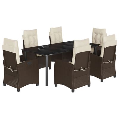 vidaXL 7 Piece Patio Dining Set with Cushions Brown Poly Rattan