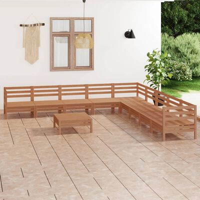 vidaXL 10 Piece Patio Lounge Set Solid Pinewood Honey Brown