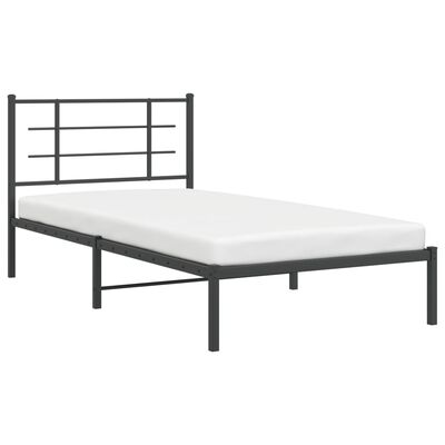 vidaXL Metal Bed Frame without Mattress with Headboard Black 39.4"x78.7"