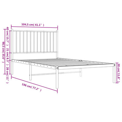 vidaXL Metal Bed Frame without Mattress with Headboard White 39.4"x74.8"