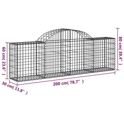 vidaXL Arched Gabion Baskets 8 pcs 78.7"x11.8"x23.6"/31.5" Galvanized Iron