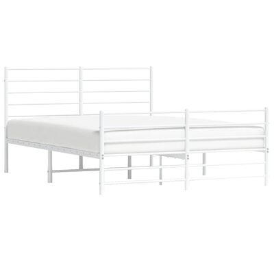 vidaXL Metal Bed Frame without Mattress with Footboard White 53.1"x74.8"