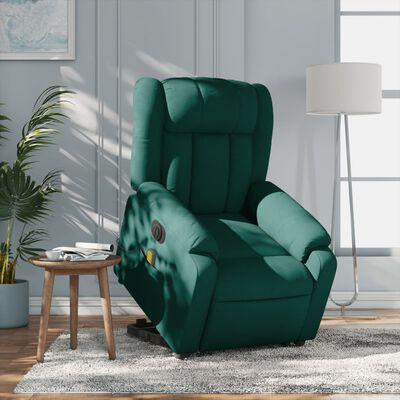 vidaXL Electric Stand up Massage Recliner Chair Dark Green Fabric