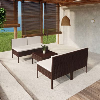 vidaXL 5 Piece Patio Lounge Set with Cushions Poly Rattan Brown