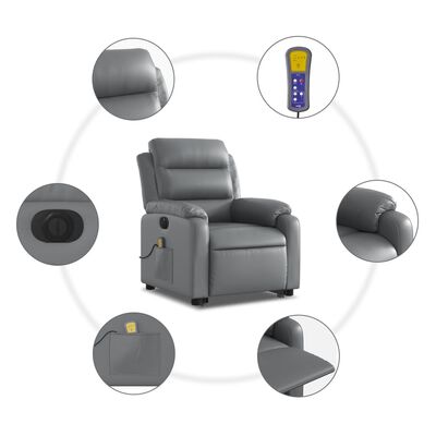 vidaXL Electric Stand up Massage Recliner Chair Gray Faux Leather