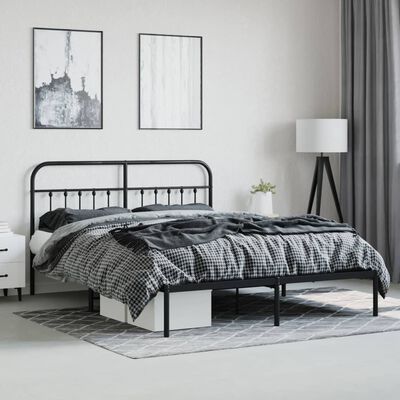 vidaXL Metal Bed Frame without Mattress with Headboard Black 72"x83.9"