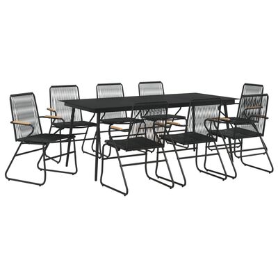 vidaXL 9 Piece Patio Dining Set Black PVC Rattan