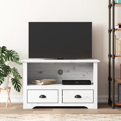 vidaXL TV Stand with 2 Drawers BODO White 36"x17.5"x22" Solid Wood Pine