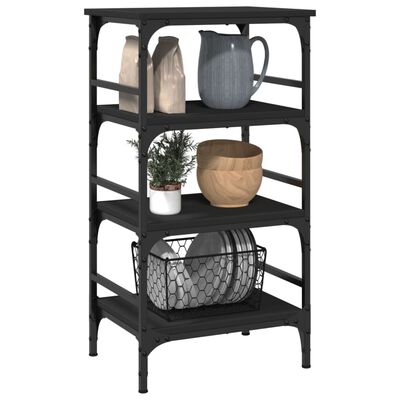 vidaXL Kitchen Trolley Black 17.7"x13.8"x35.2" Engineered Wood