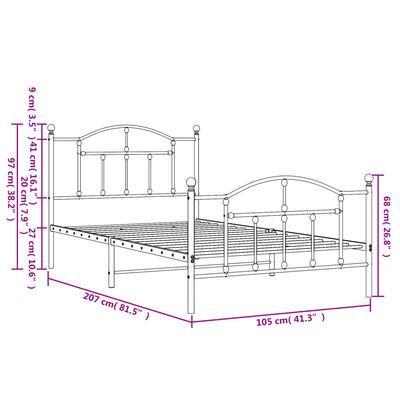 vidaXL Metal Bed Frame without Mattress with Footboard Black 39.4"x78.7"