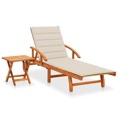 vidaXL Patio Sun Lounger with Table and Cushion Solid Wood Acacia