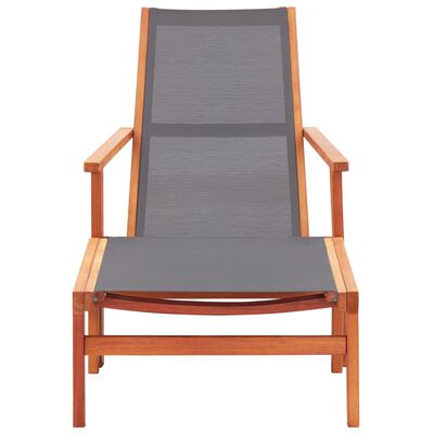 vidaXL Patio Chair with Footrest Gray Solid Wood Eucalyptus and Textilene