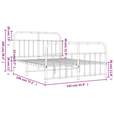 vidaXL Metal Bed Frame without Mattress with Footboard White 53.1"x74.8"